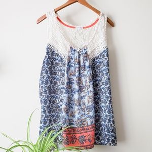 Lace Blue and Orange Swing Tank Top || 2X